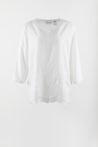 Camicia 3/4 manica in chiffon ricamato bianco