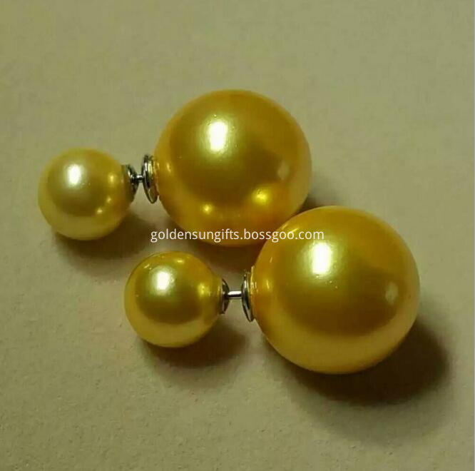 Gold Shell Pearl Bead Ear Stud Jewelry