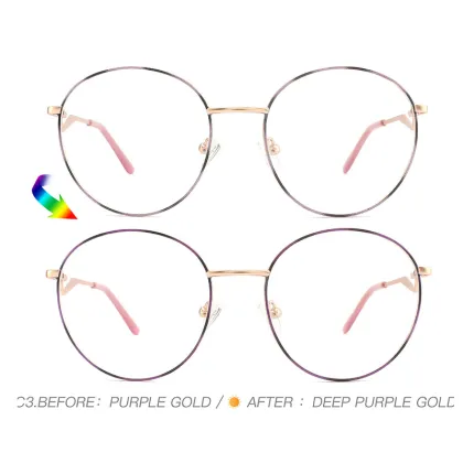 Photochromic Metal Frame Eyeglasses: Round Women's Spectacle with Anti-Blue Light and Optical Protection