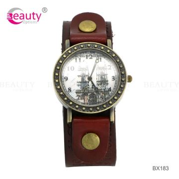 Wholesale Metal Plated PU Man-Made Leather Strap Watches