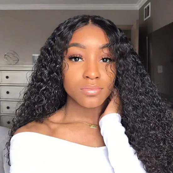 kinky curly Front Lace Wig Female 4x4 Lace Closed Curly Real Human Hair Wig 10A 150% Density Brazilian Hair Wig