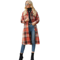 Women's Casual Lapel Button Down Long Plaid Shirt