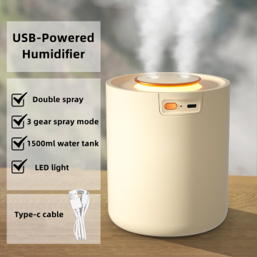 1500ml USB Air Humidifier with LED Light and Double Spray Mist