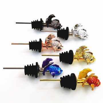 Custom Shape 3D Animal Fish Wine Stopper - Household Metal Automatic Wine Pourer