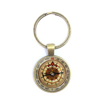 Best Friend Compass Glass Cabochon Charm Key Ring Couple Gift Husband Wife , Boyfriend Girlfriend , Anniversary Gift Keychain