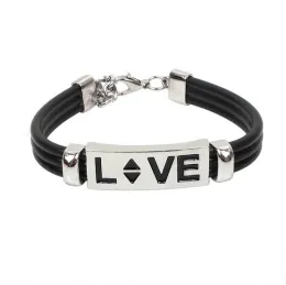 Metal Alloy Love Bracelet for women with leather cords and black enamel LOVE