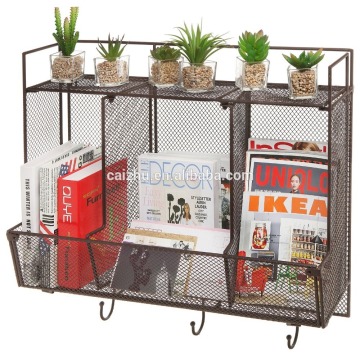 Metal Wire Mesh 3 Compartment 3 Hook Organizer Storage Rack
