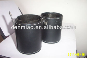 Luxury round plastic can with leather
