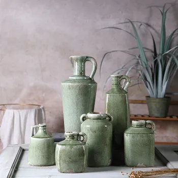 Unique Retro Ceramic Flower Vase in Light Green with Crackle Finish: New Arrival in Various Sizes