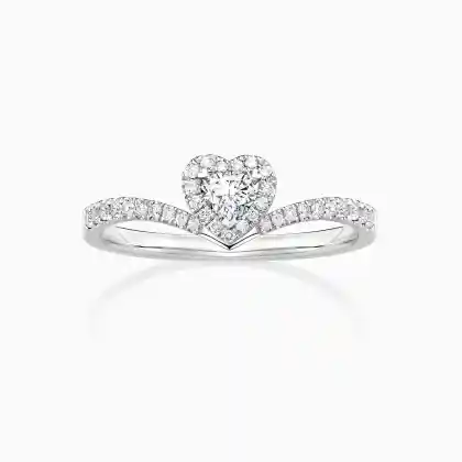Lab Grown Heart Halo Chevron Engagement Ring | FLORAL JEWELRY