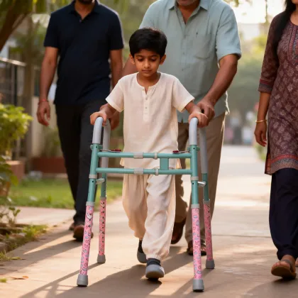 Stainless Steel Foldable Pediatric Walker in Tiffany Blue