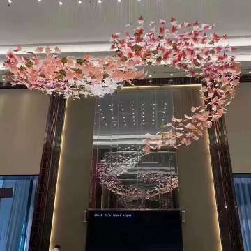 Luxury Villa Glass Staircase and Rotating Chandelier Living Room Design