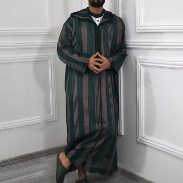 Islamic Moroccan Thawb for Men - Long Sleeve Embroidered Thobe for Ramadan and Eid