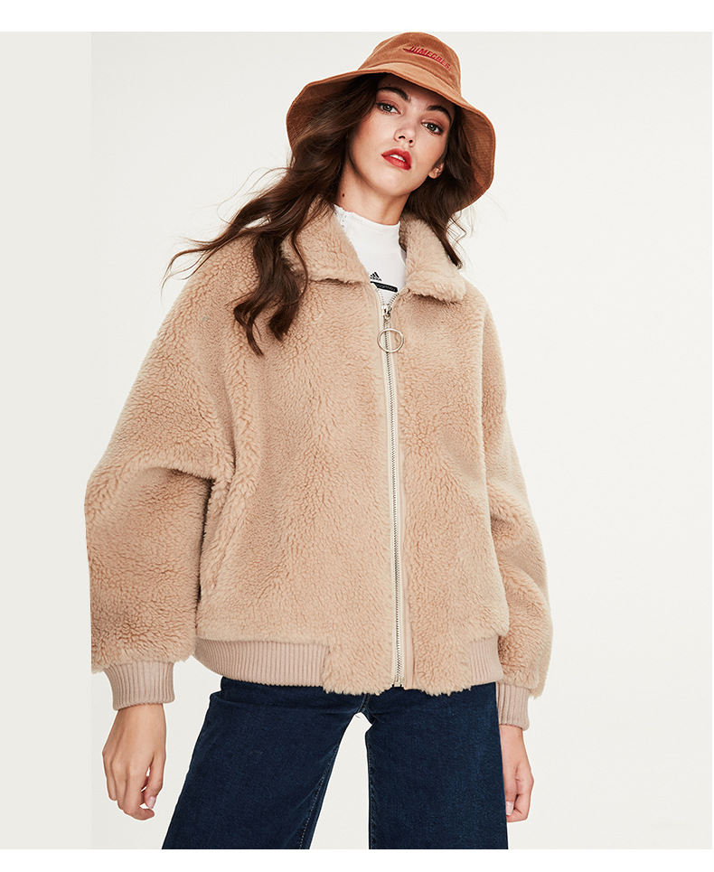 Ladies Zipper Drop Shoulder Sherpa Jacket