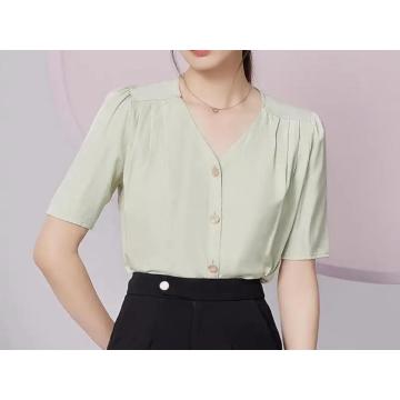 Women's blouses, irregular hem, cutting shirt collar with beading