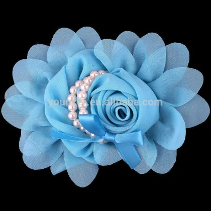 Chiffon Rosette Flowers With Fake Pearl ,Children Boutique Hair Flowers Baby Girls Hair Accessories,YDKM17