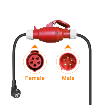 Feyree EV Charger Schuko Plug to CEE Red Power Female Plug 5 Pins Adapter - 16A 3 Phase 11KW Portable Charger