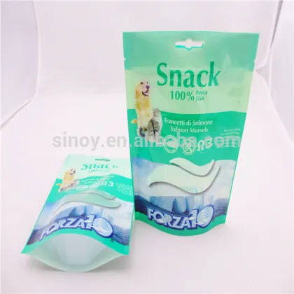 self-standing three side sealed bag for pet snack supplier