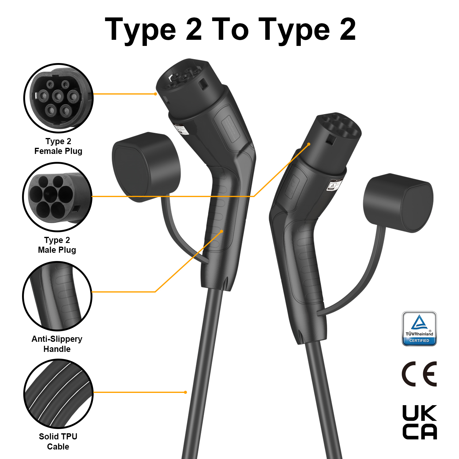 5m Home Charging Cable Ip55 Type 2 To Type 2 16a 32a Electric Vehicle ...