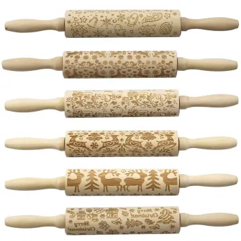 Wooden Embossing Rolling Pin with Pattern for Christmas