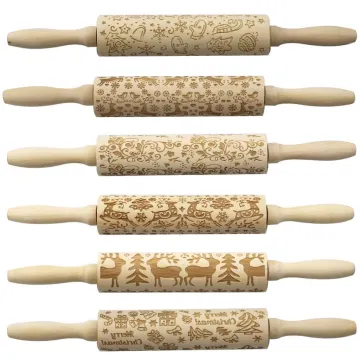 Wooden Embossing Rolling Pin with Pattern for Christmas