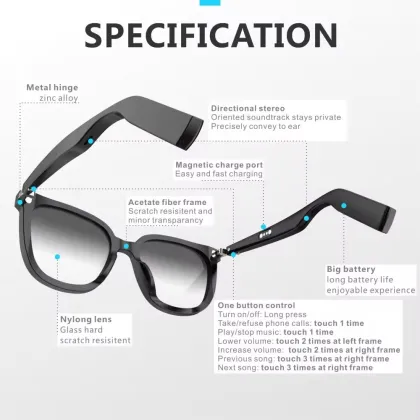 2024 BT Smart Sunglasses with TWS Headphones