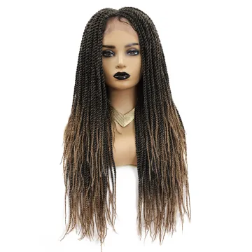 X-tress Ombre Brown Braided Wigs For Afro Women Synthetic Hair Wig Small Senegalese Twist Lace Front Braids Wigs With Baby Hair
