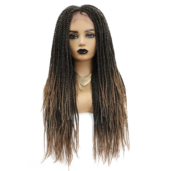 X-tress Ombre Brown Braided Wigs For Afro Women Synthetic Hair Wig Small Senegalese Twist Lace Front Braids Wigs With Baby Hair