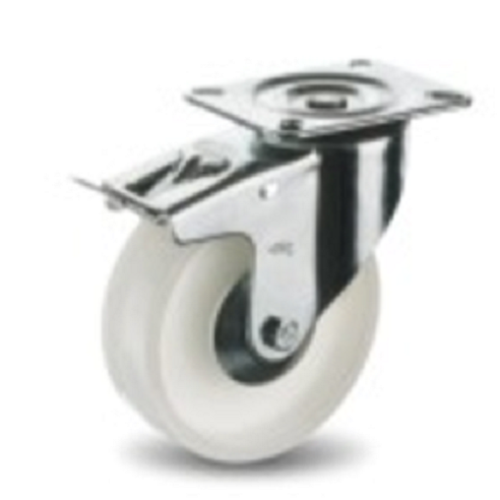 Medium Duty White PA Core Total Lock Plate Swivel Total Brake PU Caster Wheels