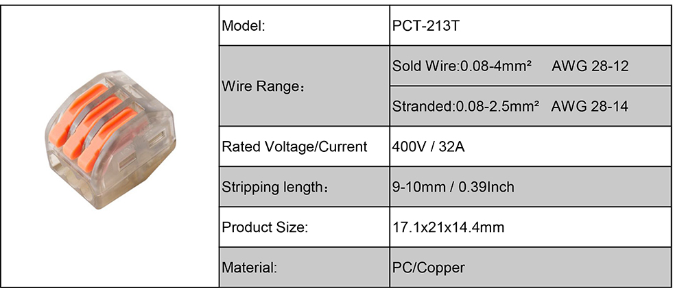 Pct-213 Pct-212 PCT-212 Quick Splice Wire Connector Electrical data
