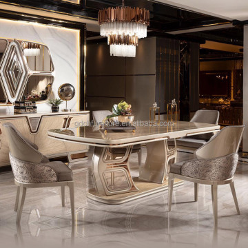 High End Italian Style Modern Metal and Marble Dining Table Set with Chairs