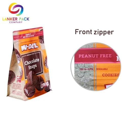 BPA Free Cookies Packaging With Reclosable Front Zipper