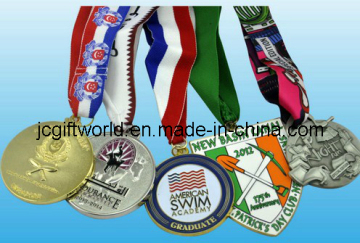 Metal Sport Medal, Enamel Medallion with Ribbion