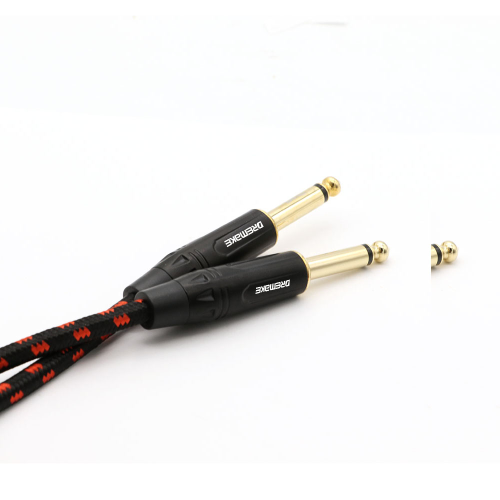 Jack 6.35 mm Mono Cable Gold Plated Male to Male Instrument Cable Cord 1/4 Inch for Bass Guitar Keyboard Speaker-Black/Red Tweed