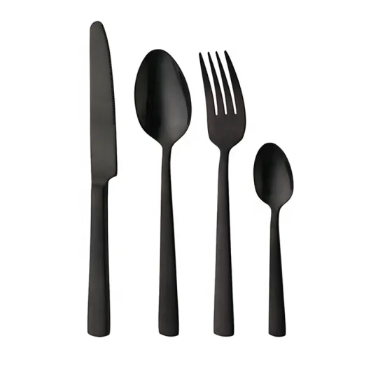 High End Black Color Pvd Frosted Design Cutlery