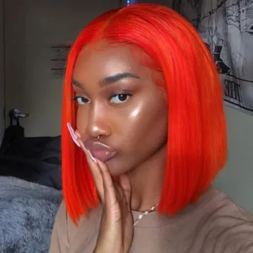 Brazilian Hair Cuticle Aligned Hair Bob Lace Wig , Human Hair Lace Front Wig Orange Wigs For Black Women