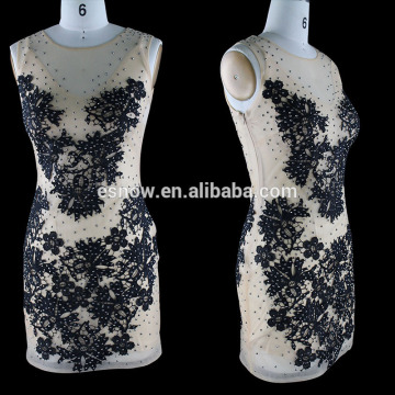 2016 Wholesale Sexy Black Applique Beaded Short Evening Dress for Women