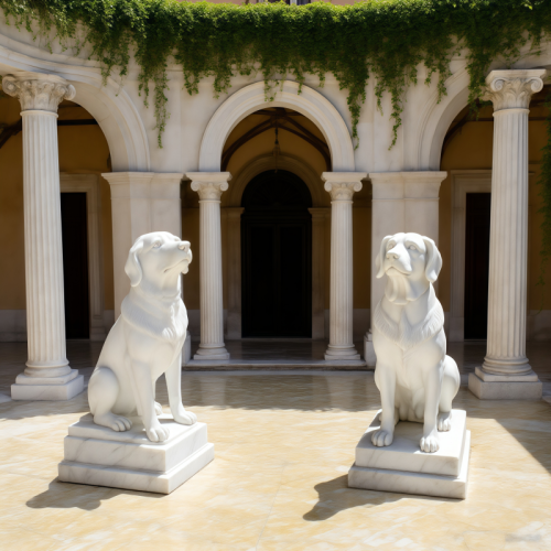 エレガントな座っている犬の彫刻手作りの白い大理石
