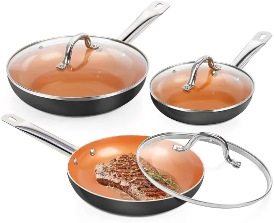 Copper Nonstick Frying Pans with Lid - Kitchenware Skillets (8/9.5/10inch)