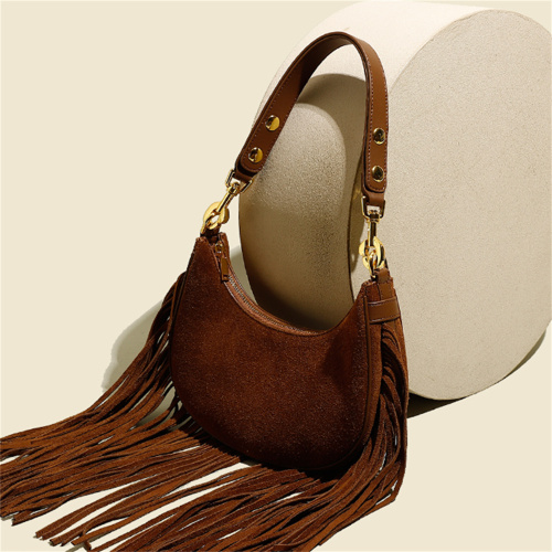 Classic Tassel Design Genuine Leather Bucket Bag