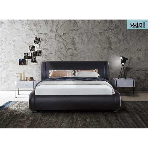 New Design Black Soft Bed Modern Luxury Leather Bed With Led Lights Factory