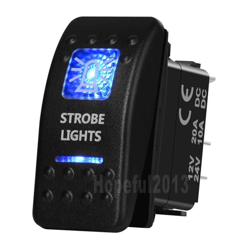 STROBE LIGHTS 5 pin ON/OFF Rocker Switch SPST Blue Led 12V 24V for ARB Carling NARVA style Replacement Marine Grade