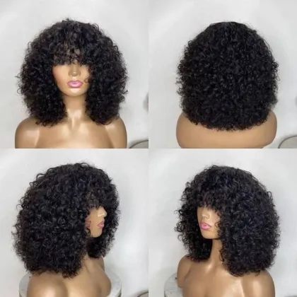Remy Full Machine Made Glueless Bob 99J Red Bob Wig with Bangs - Straight Hair Bob Wigs