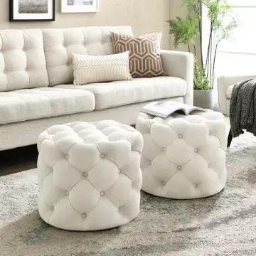 Round Blue Ottoman Velvet Stool for Living Room and Hotel: Comfortable Fabric Ottoman Furniture