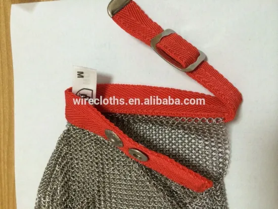 5 finger metal/stainless steel chain mail mesh glove with strap