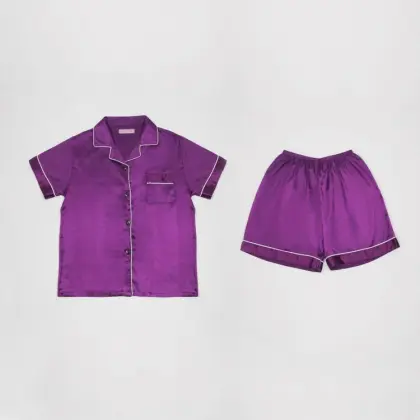 Home lounge wear polyester silk pajamas set