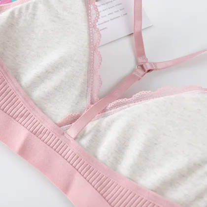 Cotton Flexible Bra French Style Triangle Cup Deep V Lace Bra for Women