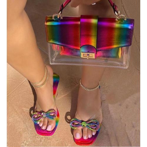 square head rhinestone colorful flip flops