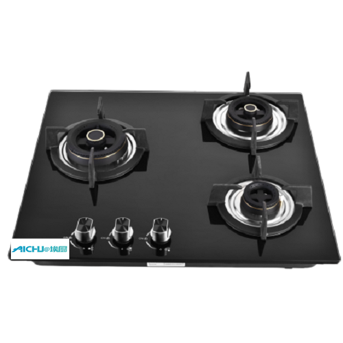 Black Toughened Glass 3 Burner Gas Hobtop Glass