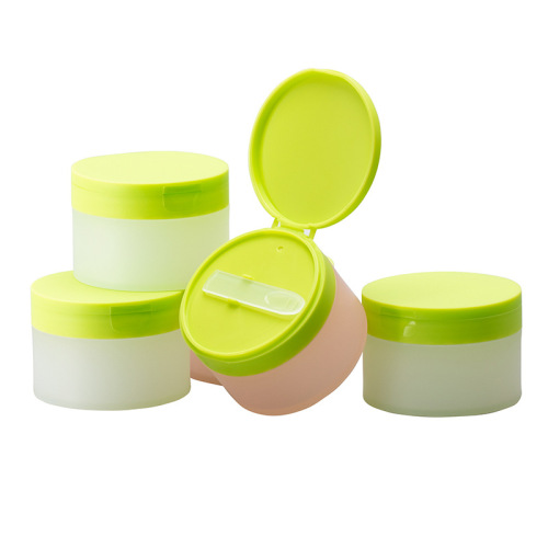 Nouveau design 100g Emptuy Unique Frozen Transparent Green Couleur Couch Custom Cosmetic Cream Jar avec capuchon en haut à feuilles